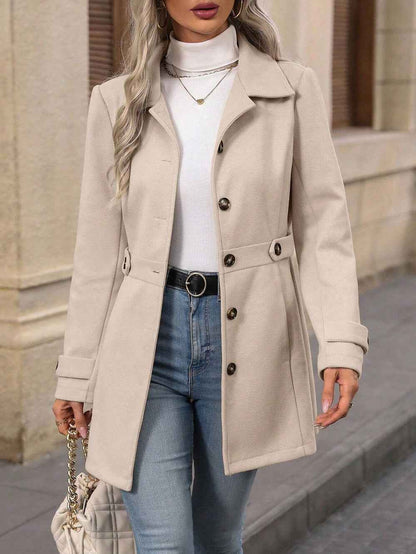 Elegant Single - breasted Woolen Coat Buttons Lapel Mid - length Jacket Temperament Commuter Outwear Clothing For Women - parlezmode.com