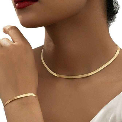 Women's Simple All-match Gold Necklace Bracelet Jewelry Suit