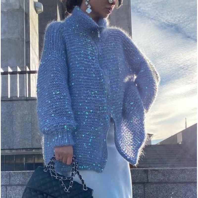 Nova® | Pull Zippé Tricoté à Sequins - parlezmode.com