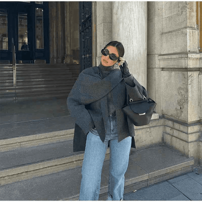 Sienna® | Manteau Tricoté Femme avec Écharpe Asymétrique - parlezmode.com