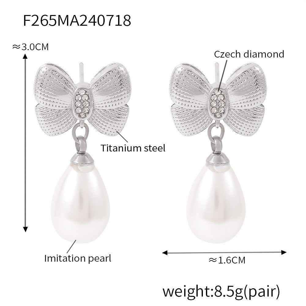 Bow Tassel Artificial Pearl Earrings Women