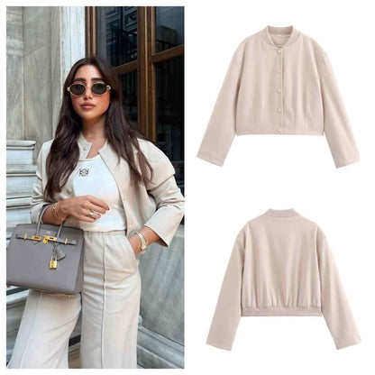 Women's Clothing Stand Collar Loose Two-color Short Jacket Baseball Uniform Jacket