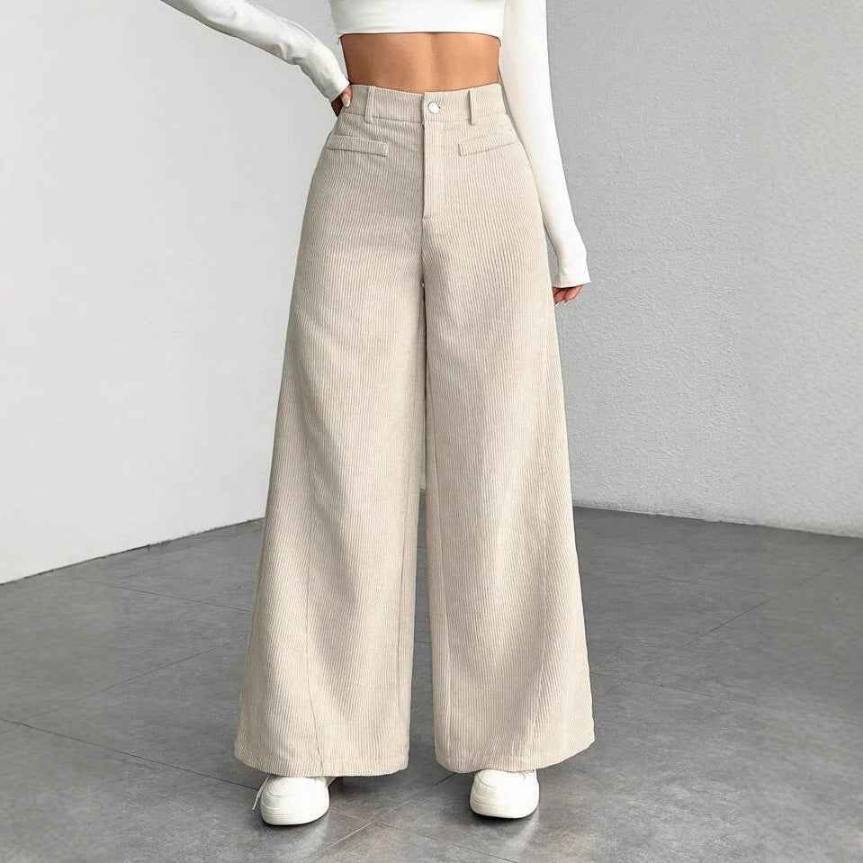Pantalon femme taille haute ample effet amincissant, uni, coupe large style “mop” - parlezmode.com