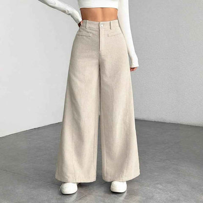 Pantalon femme taille haute ample effet amincissant, uni, coupe large style “mop” - parlezmode.com