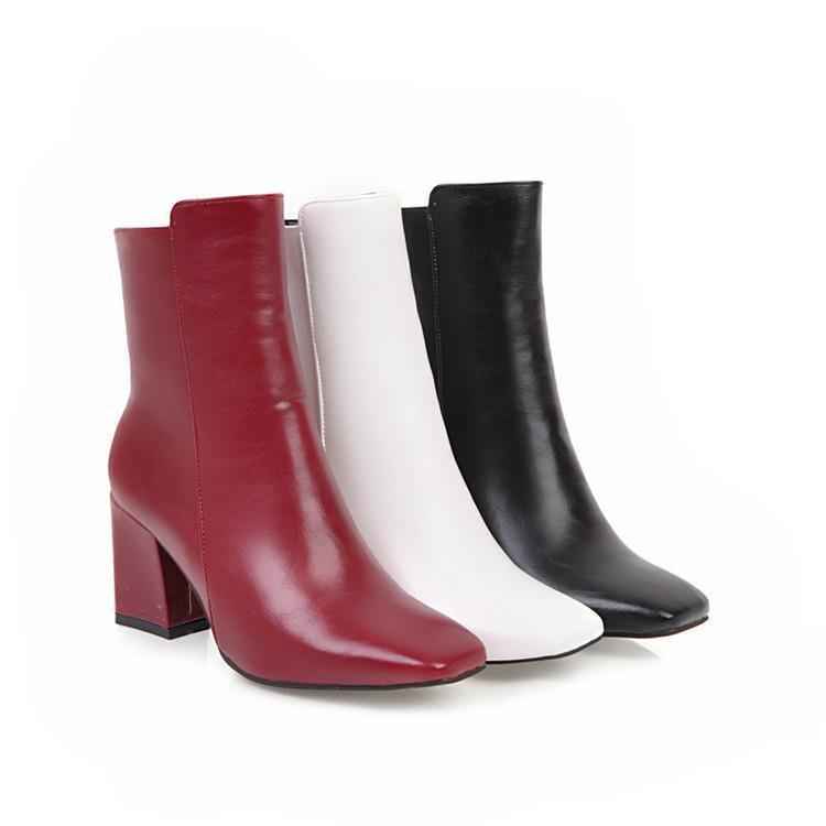 Thick heel leather zipper women boots