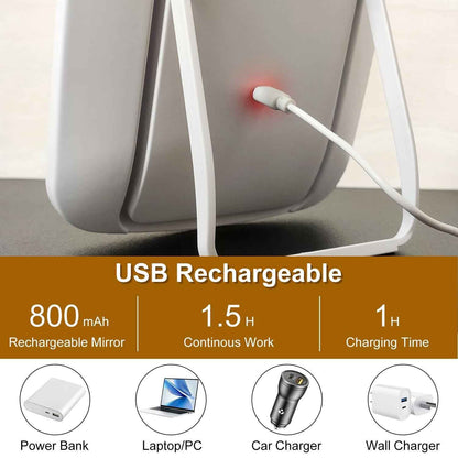 1Pc 5.98x8.62in Lighted Makeup Mirror Vanity Desk Mirror Small LED Mirror With 3 Light Colors Touch Screen Brightness Adjustable USB Rechargeable - parlezmode.com