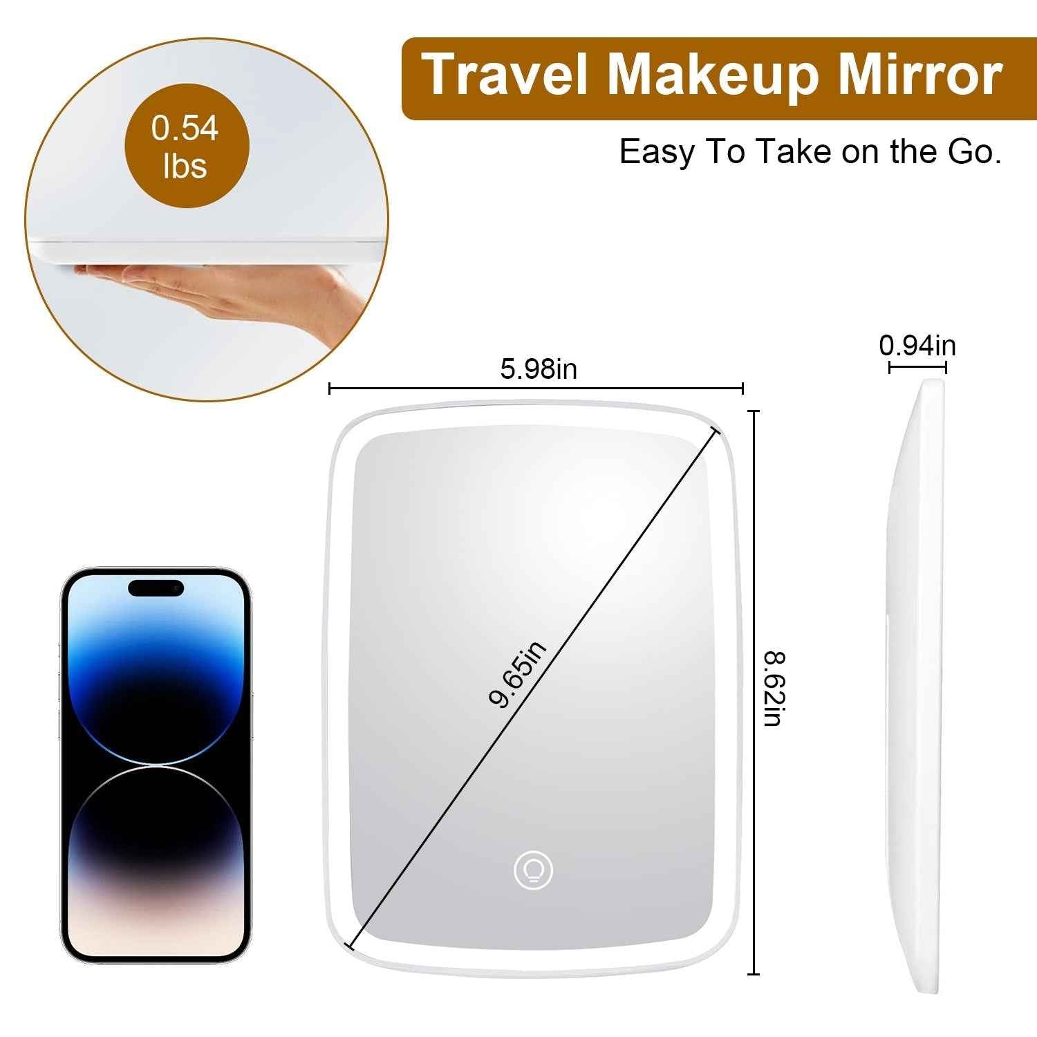 1Pc 5.98x8.62in Lighted Makeup Mirror Vanity Desk Mirror Small LED Mirror With 3 Light Colors Touch Screen Brightness Adjustable USB Rechargeable - parlezmode.com