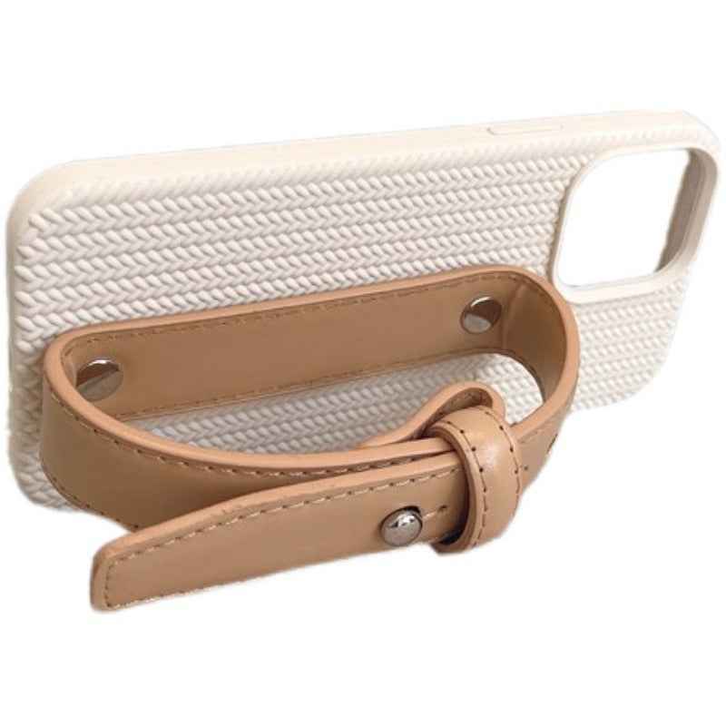 High Luxury Milk Apricot Twist Leather Wristband Phone Case - parlezmode.com