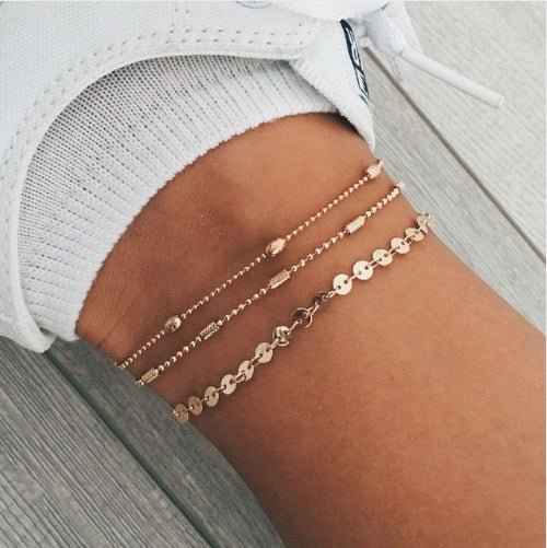 3-layer sequin chain anklet set