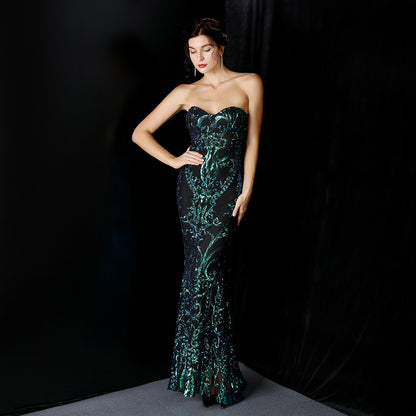 Sequined Long Dress Skirt Prom Party Etiquette Celebration Evening Dress - parlezmode.com