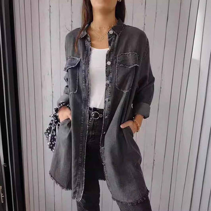 Danverra® | Veste-Chemise Oversize Effet Denim Élégance Décontractée