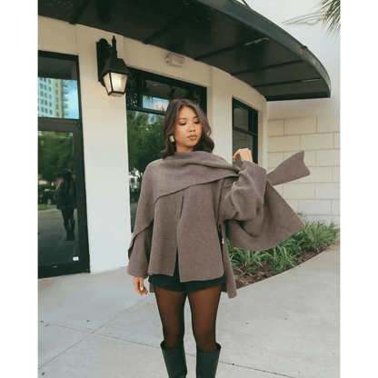 Sienna® | Manteau Tricoté Femme avec Écharpe Asymétrique - parlezmode.com