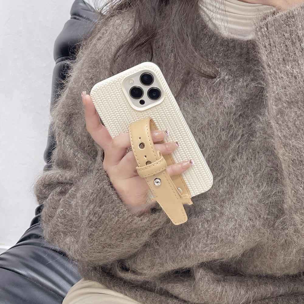High Luxury Milk Apricot Twist Leather Wristband Phone Case - parlezmode.com