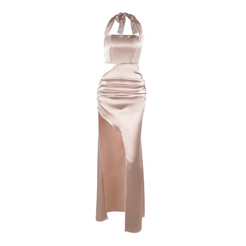 Perle de Champagne – Robe longue dos nu à fente élégante - parlezmode.com