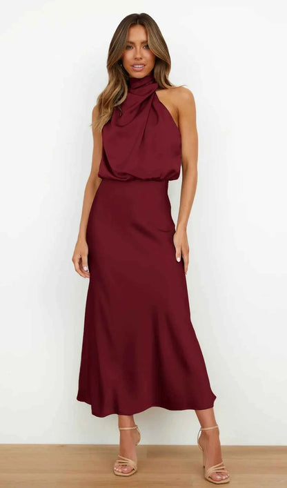 Orivelle® | Robe Longue Drapée Col Montant Chic Soirée
