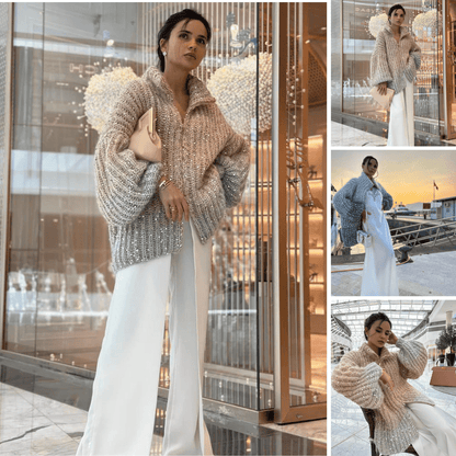 Nova® | Pull Zippé Tricoté à Sequins - parlezmode.com