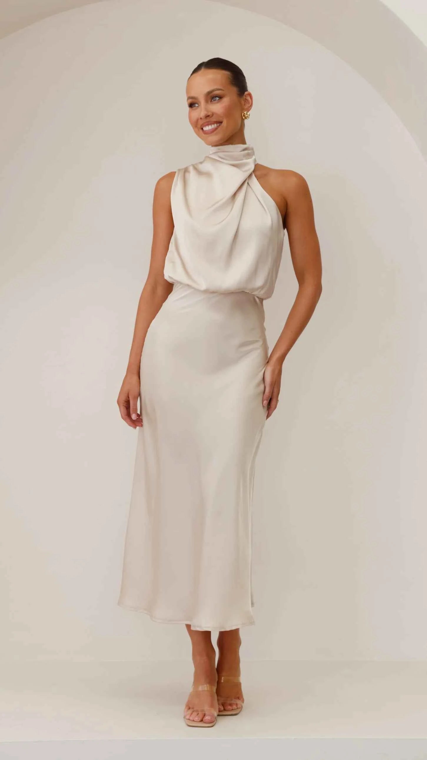 Orivelle® | Robe Longue Drapée Col Montant Chic Soirée