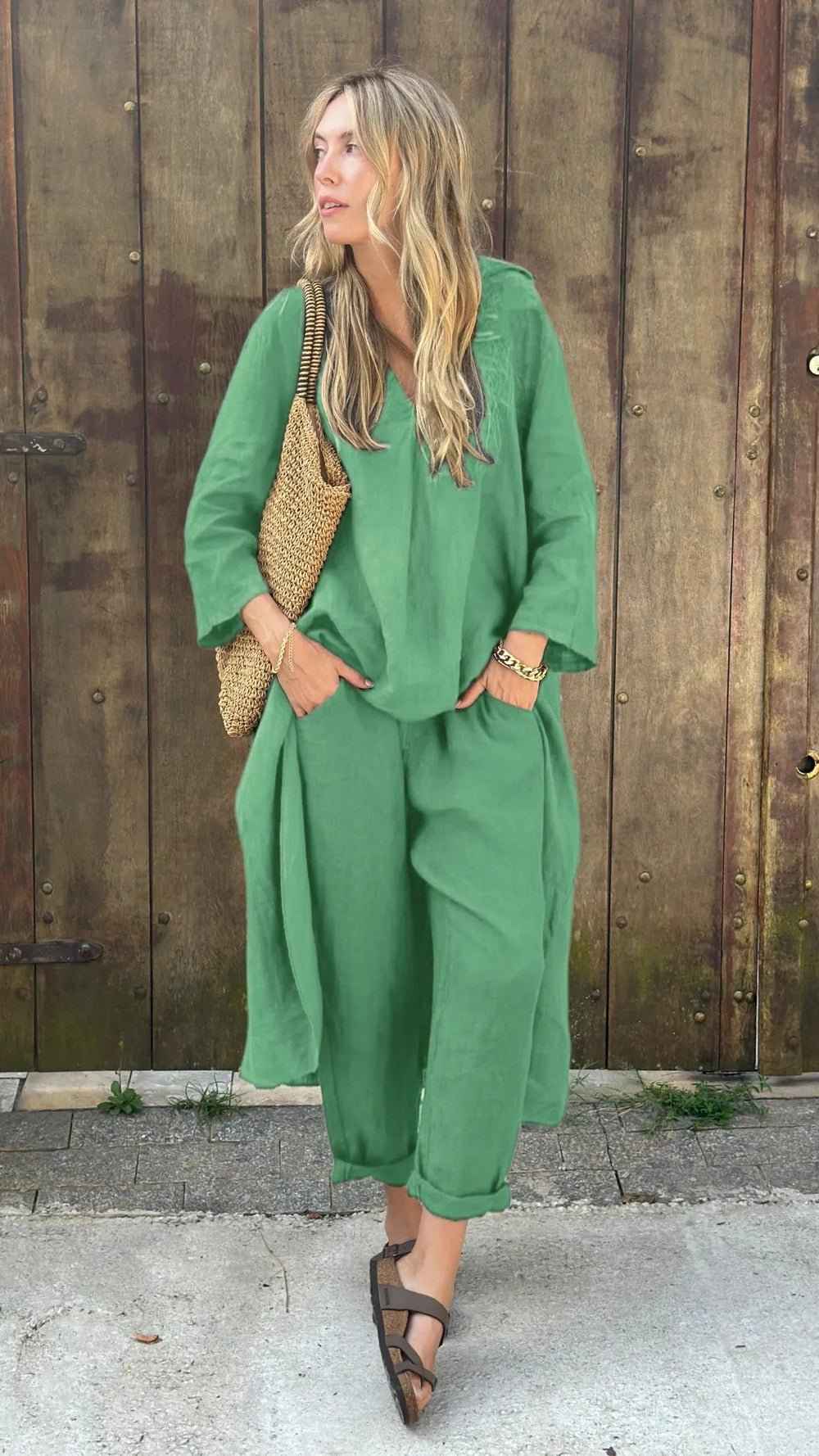 Nivalora® | Ensemble Décontracté Élégant 2 Pièces Col V & Pantalon Large