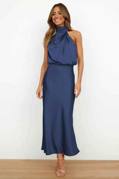 Orivelle® | Robe Longue Drapée Col Montant Chic Soirée