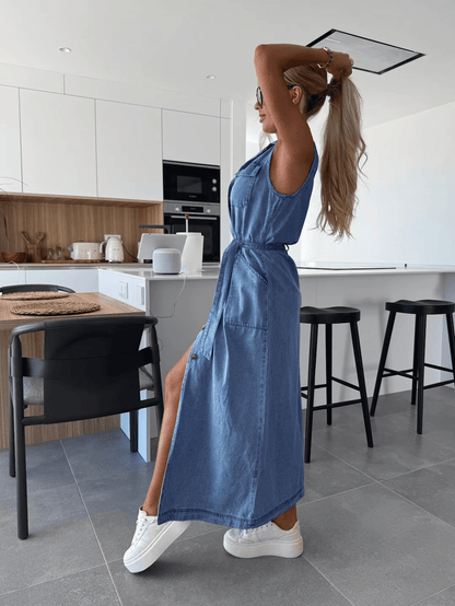 Selvaggia® | Robe Chemise Denim Élégance Urbaine - parlezmode.com