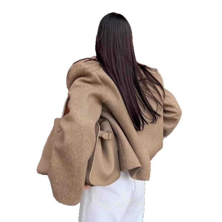 Gray Suit Jacket Women's Woolen Padded Shoulder Suit Jacket - parlezmode.com