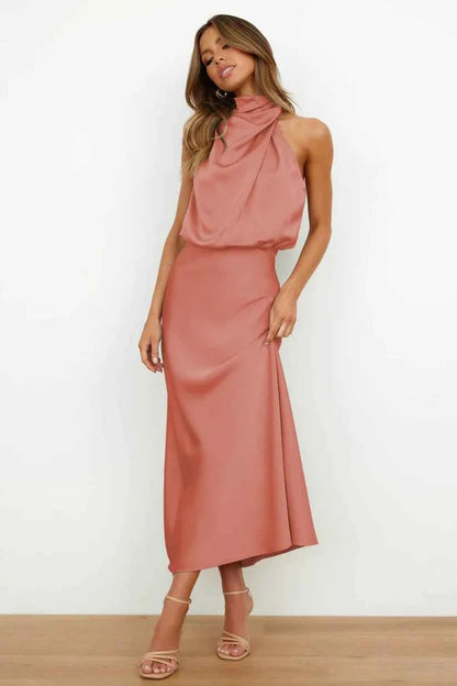 Orivelle® | Robe Longue Drapée Col Montant Chic Soirée