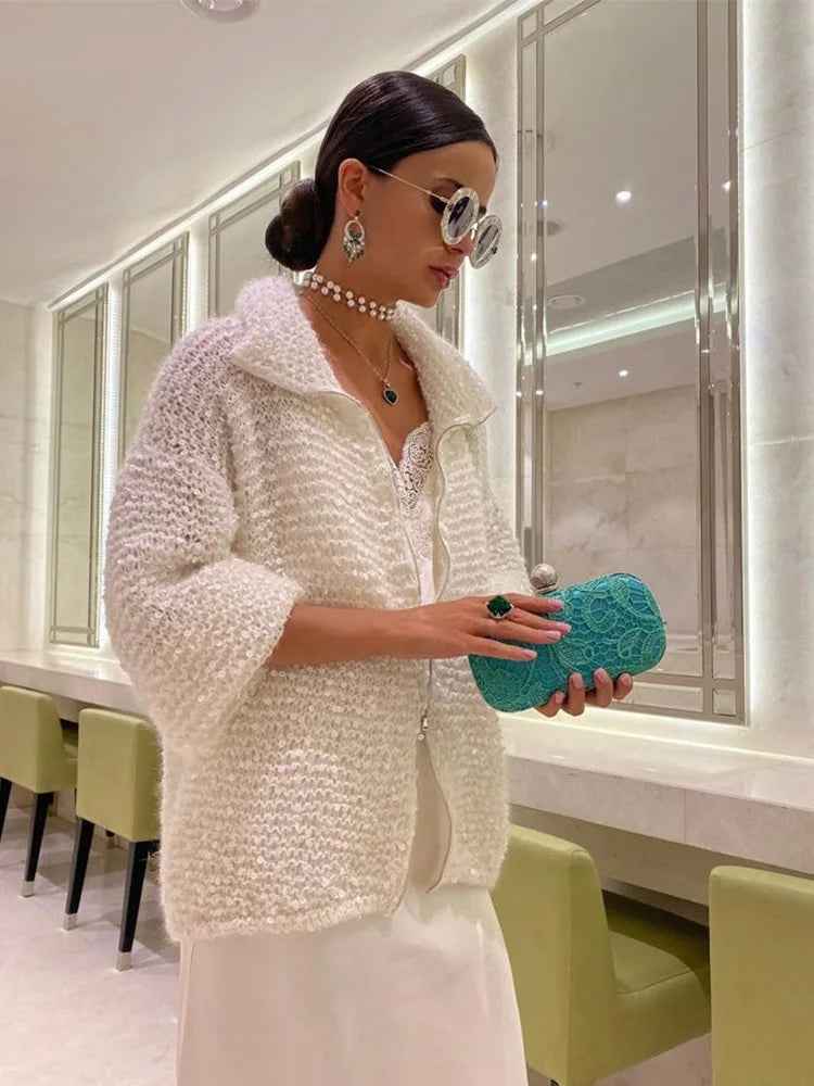 Nova® | Pull Zippé Tricoté à Sequins - parlezmode.com