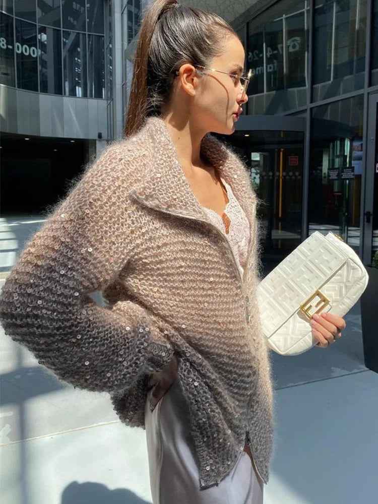 Nova® | Pull Zippé Tricoté à Sequins - parlezmode.com