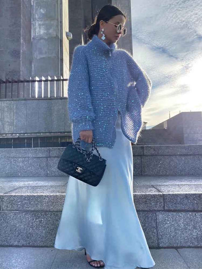 Nova® | Pull Zippé Tricoté à Sequins - parlezmode.com