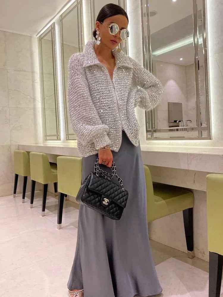 Nova® | Pull Zippé Tricoté à Sequins - parlezmode.com