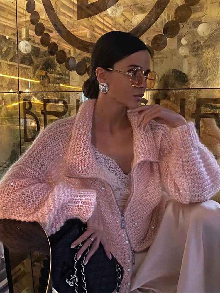 Nova® | Pull Zippé Tricoté à Sequins - parlezmode.com