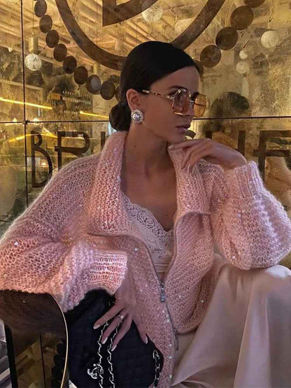 Nova® | Pull Zippé Tricoté à Sequins - parlezmode.com