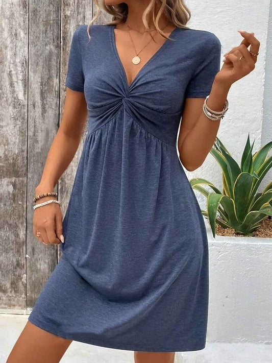 Aurevelle® | Robe Drapée à Manches Courtes Élégance Décontractée