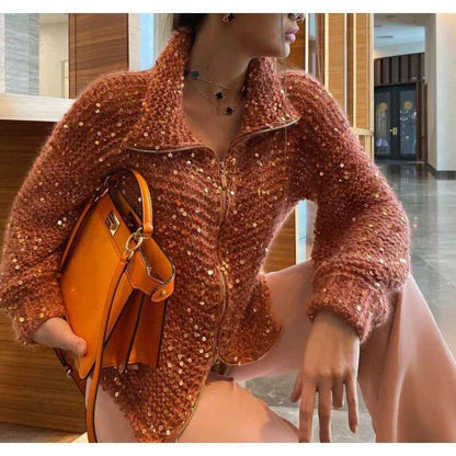 Nova® | Pull Zippé Tricoté à Sequins - parlezmode.com