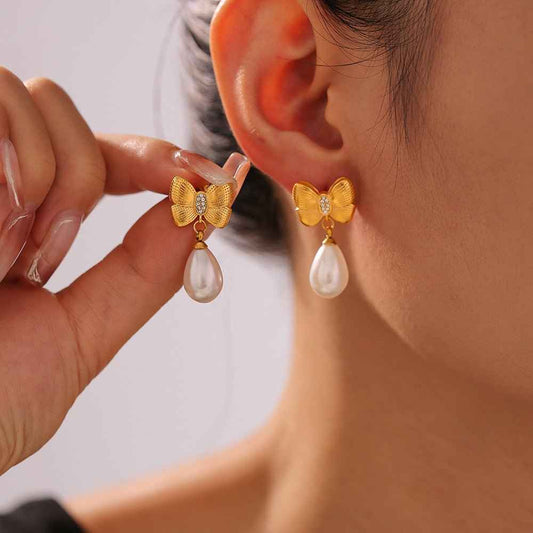 Bow Tassel Artificial Pearl Earrings Women