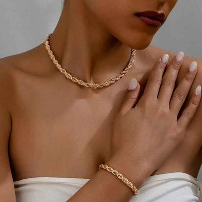 Women's Simple All-match Gold Necklace Bracelet Jewelry Suit