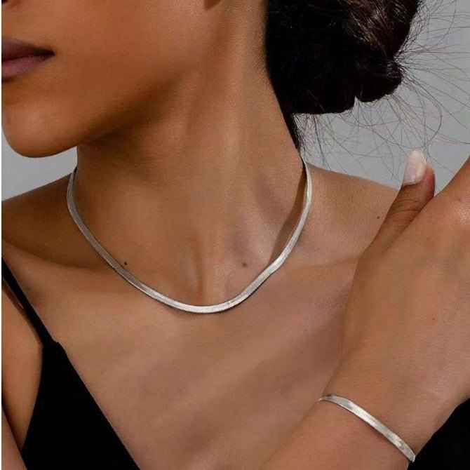 Women's Simple All-match Gold Necklace Bracelet Jewelry Suit