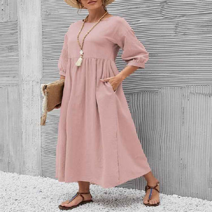 Liorenna® | Robe Courte Coton Col Rond Élégance Naturelle