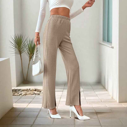 Fashionable With Side-slit Straight-leg Trousers Women