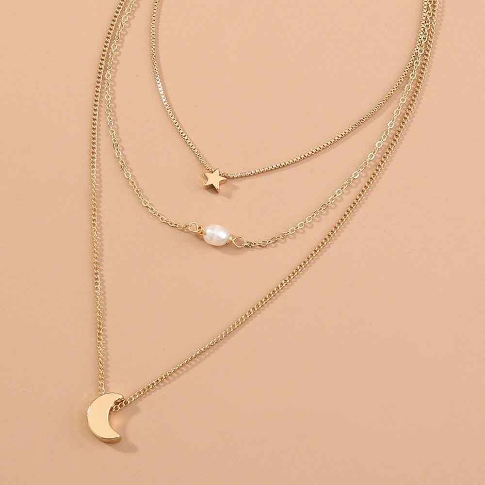 Stars, Moon, natural water, pearls, multiple necklaces