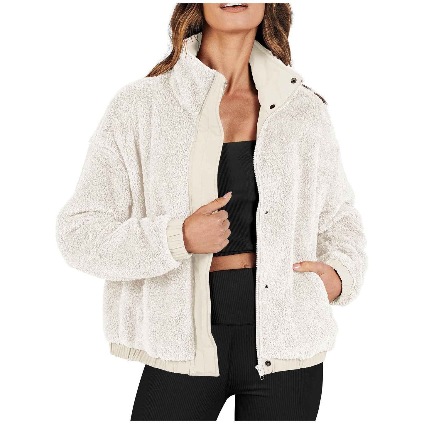 Veste décontractée ample en peluche douce et chaude - parlezmode.com