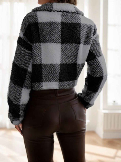 Plaid Pattern Teddy Jacket