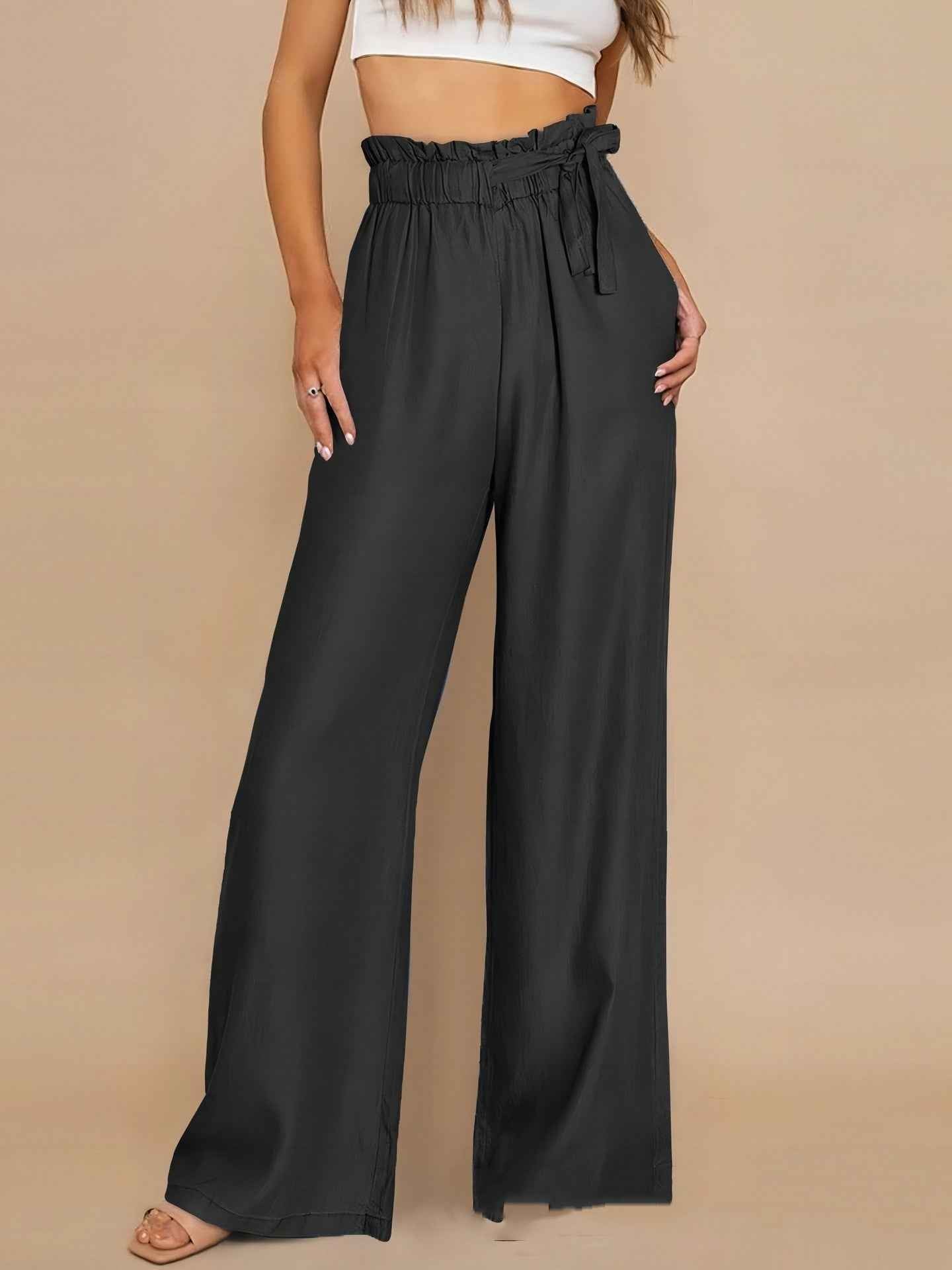 Pantalon ample grande taille uni à lacets - parlezmode.com