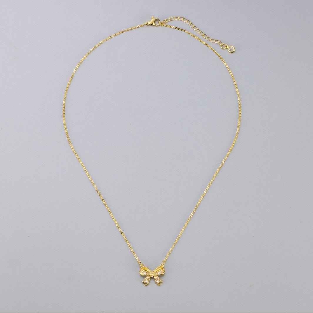 Zircon Pearl Bow Necklace For Women