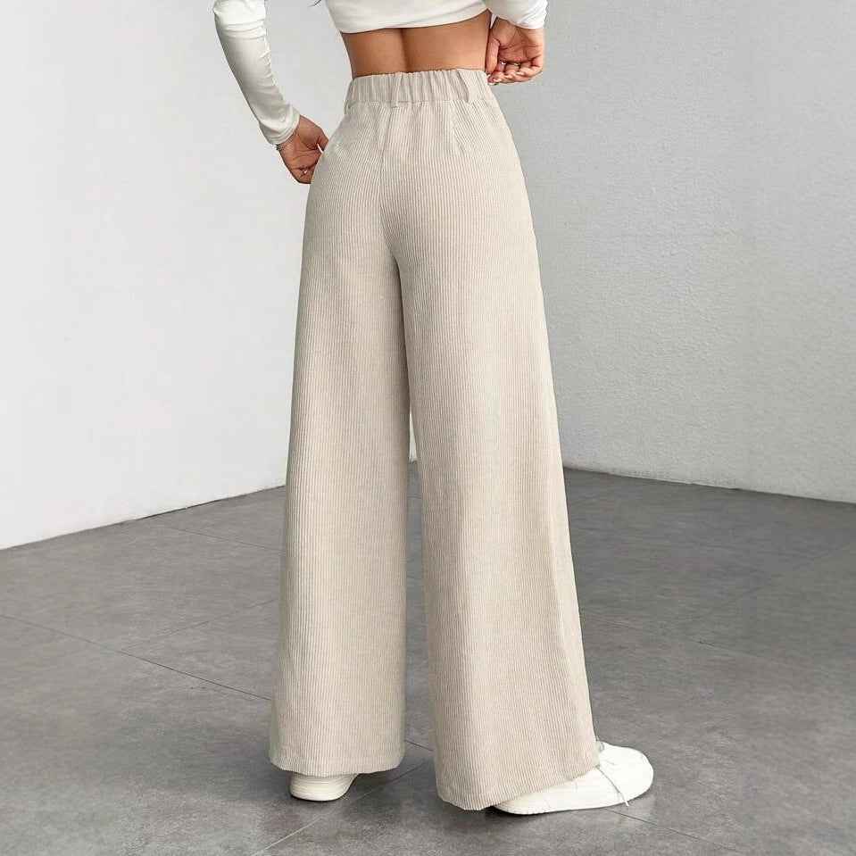 Pantalon femme taille haute ample effet amincissant, uni, coupe large style “mop” - parlezmode.com