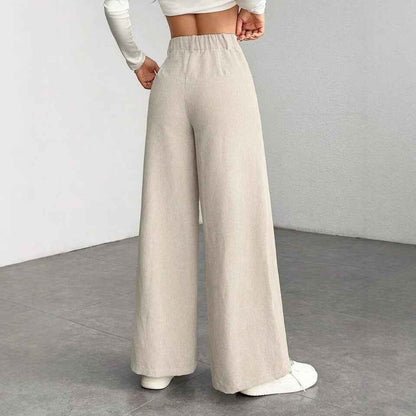 Pantalon femme taille haute ample effet amincissant, uni, coupe large style “mop” - parlezmode.com