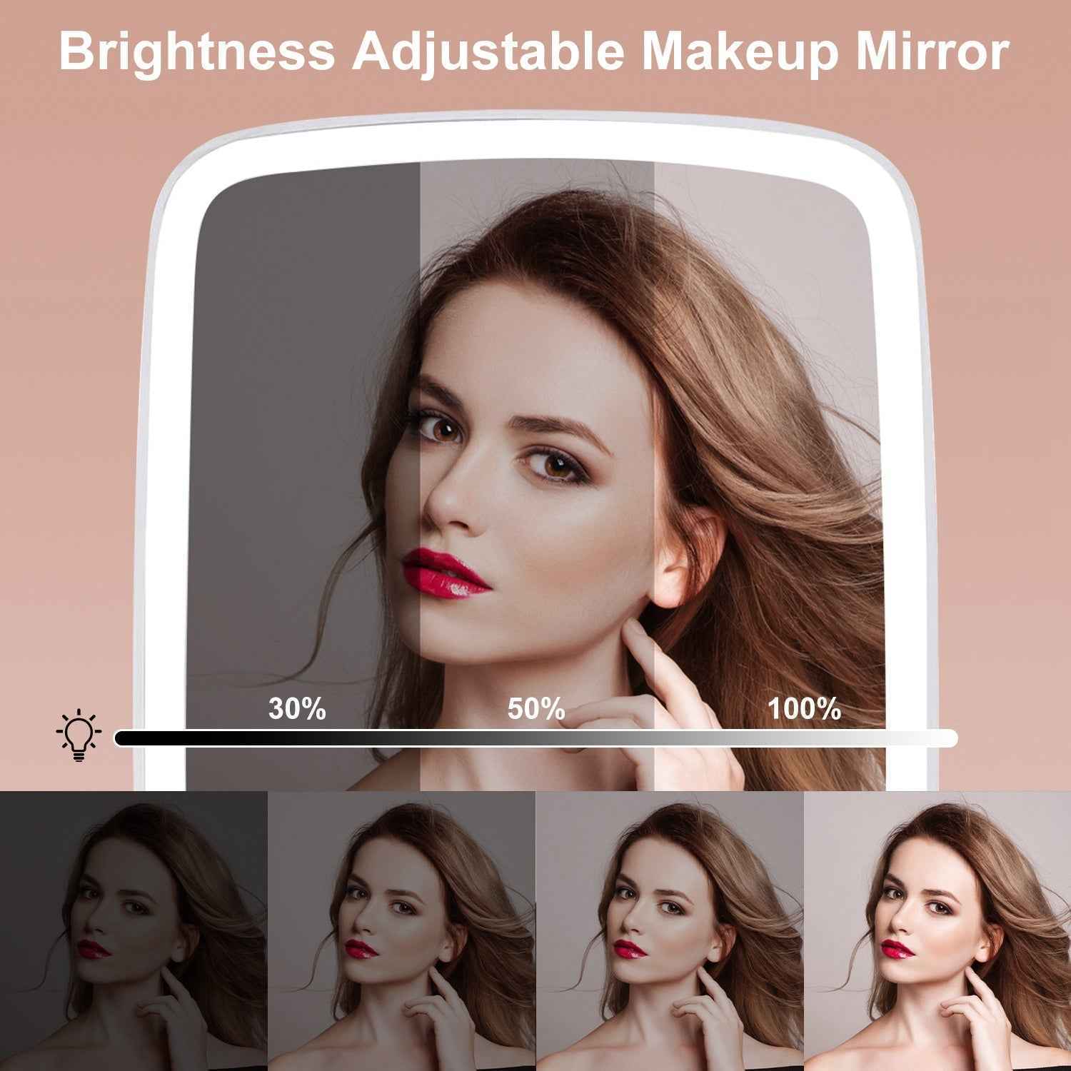 1Pc 5.98x8.62in Lighted Makeup Mirror Vanity Desk Mirror Small LED Mirror With 3 Light Colors Touch Screen Brightness Adjustable USB Rechargeable - parlezmode.com