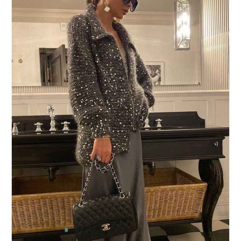 Nova® | Pull Zippé Tricoté à Sequins - parlezmode.com