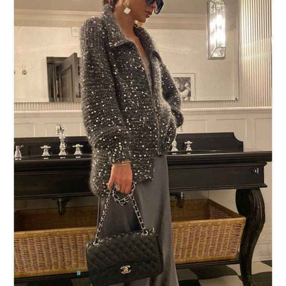 Nova® | Pull Zippé Tricoté à Sequins - parlezmode.com