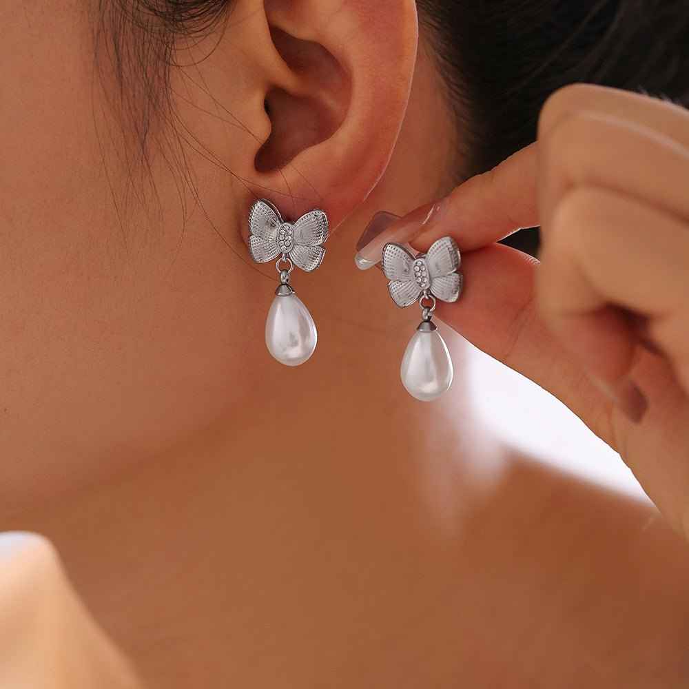 Bow Tassel Artificial Pearl Earrings Women